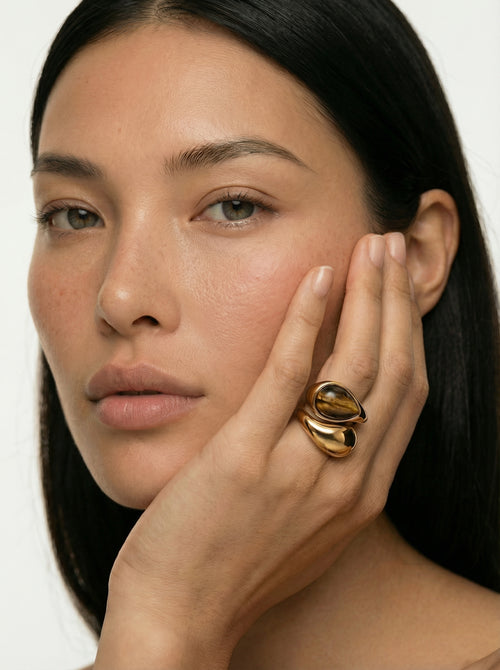 HARLI RING - 18K GOLD TIGER EYE